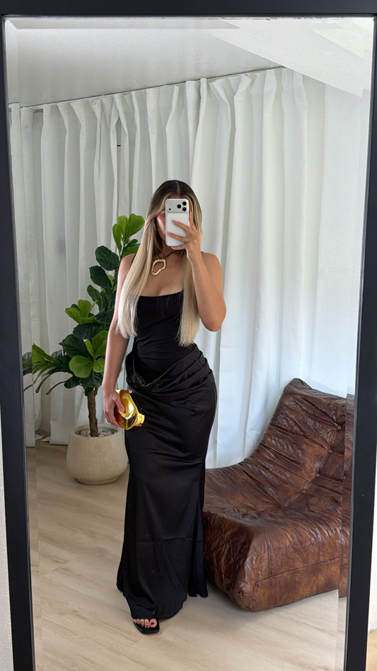 Black Satin Maxi Dress