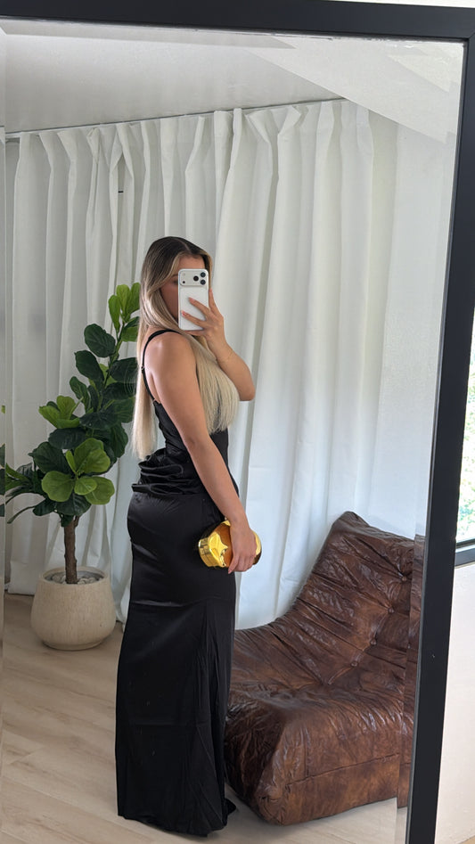 Black Satin Maxi Dress