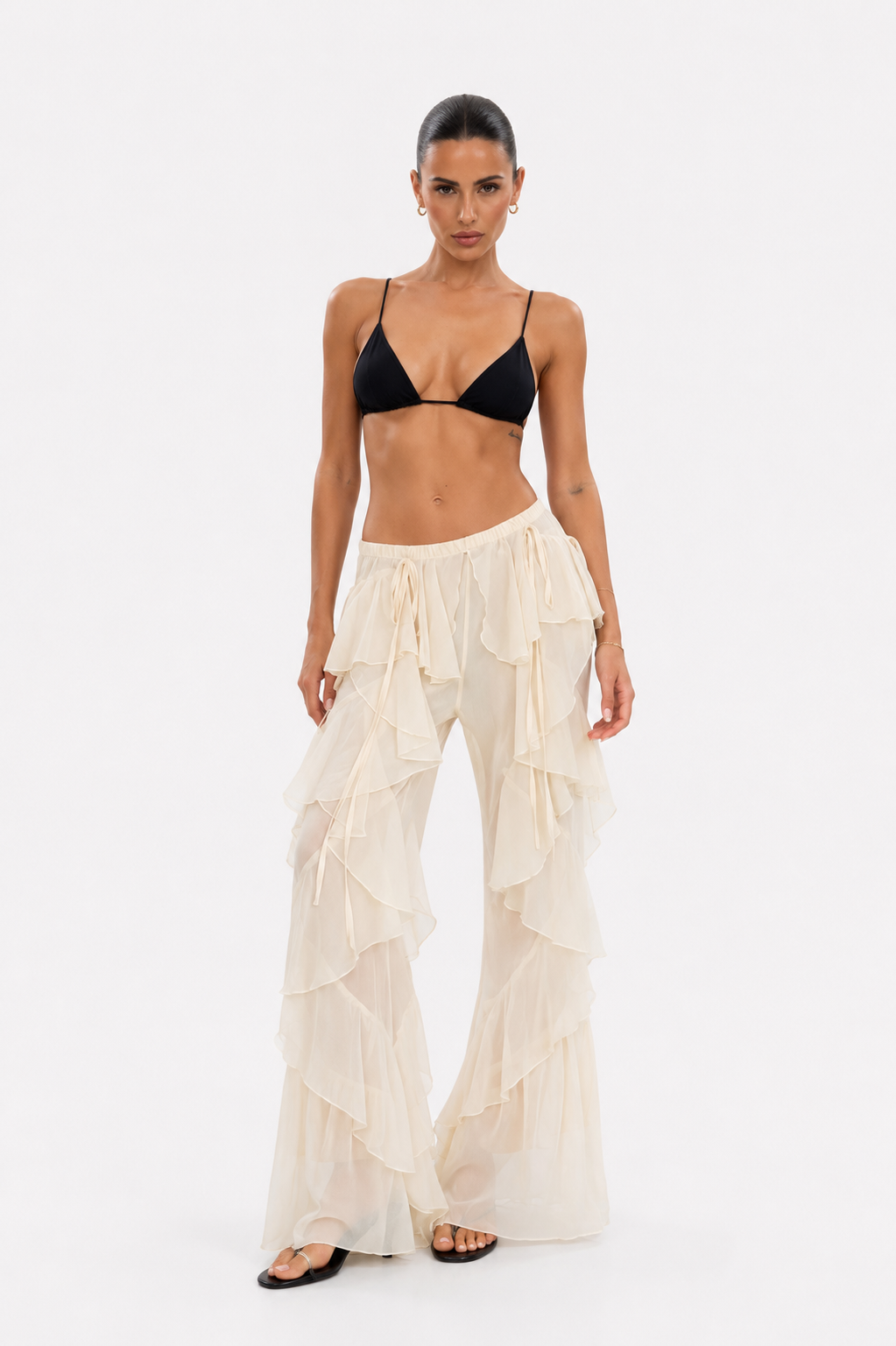 Ema Ruffle Pants – Beige